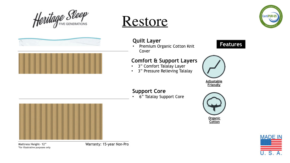 HERITAGE Restore Pure Talalay Latex Mattress